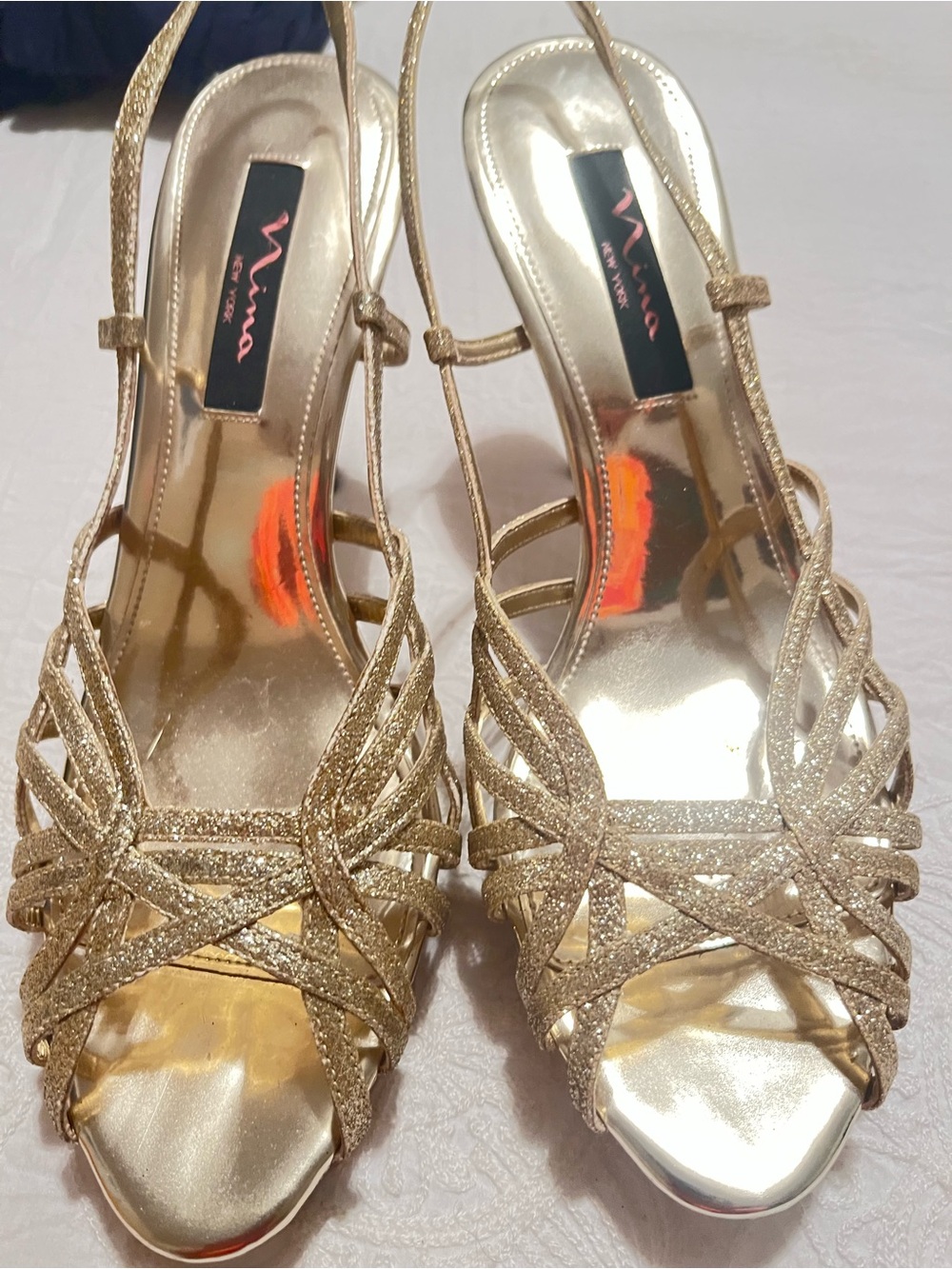 Nina Gold Glitter Strappy Stiletto Sandals - Picture 2 of 3